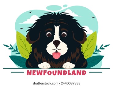 Newfoundland Dog Animals Vector Illustration with Black, Brown or Landseer Color in Flat Style Cute Cartoon Nature Background Design