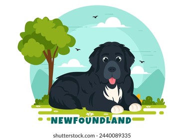 Newfoundland Dog Animals Vector Illustration with Black, Brown or Landseer Color in Flat Style Cute Cartoon Nature Background Design