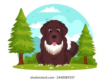 Newfoundland Dog Animals Vector Illustration with Black, Brown or Landseer Color in Flat Style Cute Cartoon Nature Background Design