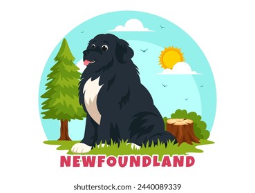 Newfoundland Dog Animals Vector Illustration with Black, Brown or Landseer Color in Flat Style Cute Cartoon Nature Background Design