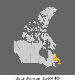 Newfoundland highlighted on the map of Canada