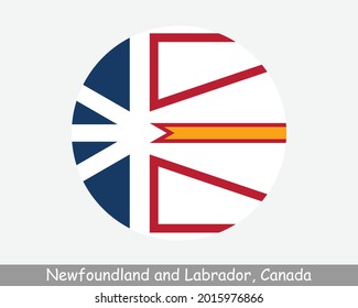 Newfoundland and Labrador Canada Round Circle Flag. NL Canadian Province Circular Button Banner Icon. EPS Vector