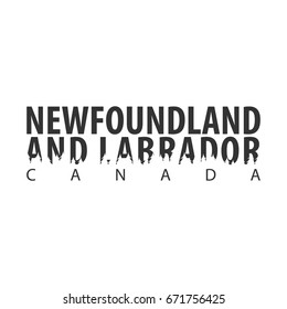 Newfoundland and Labrador. Canada. Text or labels with silhouette of forest
