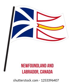 Newfoundland and Labrador Flag Waving Vector Illustration on White Background. Provinces Flag of Canada. Correct Size, Proportion and Colors.