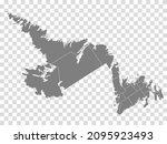 Newfoundland and Labrador map on transparent background. Province of Newfoundland and Labrador map with  municipalities in gray for your web site design, logo, app, UI. Canada. EPS10.