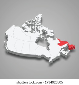 Newfoundland and Labrador region location within Canada 3d isometric map