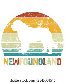 Newfoundland Retro Vintage Sunset T-shirt Design template, Newfoundland on Board, Car Window Sticker, POD, cover, Isolated white background, White Dog Silhouette Gift for Newfoundland Mastiff Lover