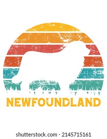 Newfoundland Retro Vintage Sunset T-shirt Design template, Newfoundland on Board, Car Window Sticker, POD, cover, Isolated white background, White Dog Silhouette Gift for Newfoundland Mastiff Lover