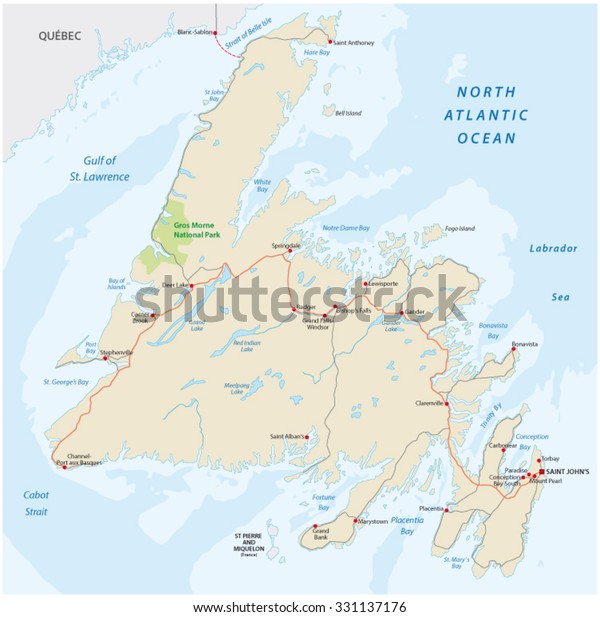 Road Map Of Newfoundland Newfoundland Road Map Stock Vector (Royalty Free) 331137176 | Shutterstock