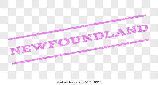 Newfoundland watermark stamp. Text caption between parallel lines with grunge design style. Rubber seal stamp with scratched texture. Vector violet color ink imprint on a chess transparent background.
