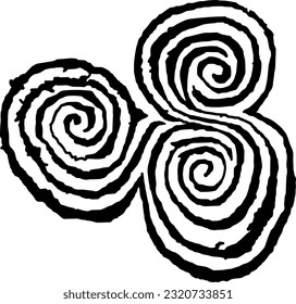 Newgrange carving of Triskelion (Tri-Spiral ancient Megalithic symbol