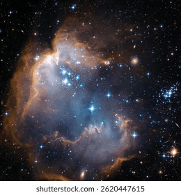 Newly formed stars that are blowing a cavity in the center of a star-forming region in the Small Magellanic Cloud.