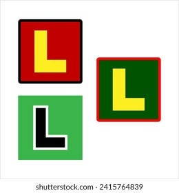 Newly Licensed Driver Plate Icon, L-Plate, L Plate, Learner Driver Plate Icon Vector Art Illustration