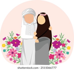 Newly Married Muslim Couple Vectors – Muslim Husband Holding His Wife