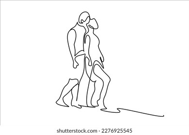newlywed young couple in love honeymoon vacation seaside standing hug line art