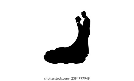 newlyweds, bride and groom, black isolated silhouette