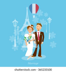 Newlyweds bride and groom honeymoon trip vector illustration 