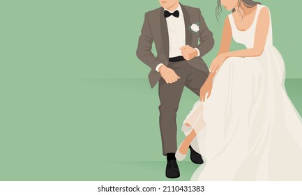 The newlyweds, the bride and groom are sitting. Wedding design for invitation, web banner, card, bridal salon, poster. Vector abstract illustration