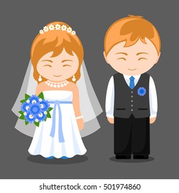 Newlyweds. Bride and groom. Vector flat illustration.