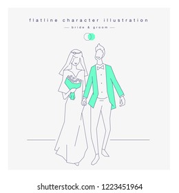 newlyweds bride and groom. vector illustration of just married couple.