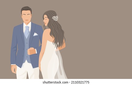 Newlyweds, bride and groom. Wedding design for invitation, web banner, card, bridal salon, poster. Vector abstract illustration