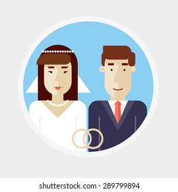 Newlyweds. The bride and groom. Wedding. Flat design vector illustration.