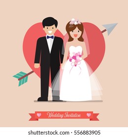 Newlyweds bride and groom wedding invitation. Vector illustration