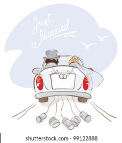 Newlyweds in a car