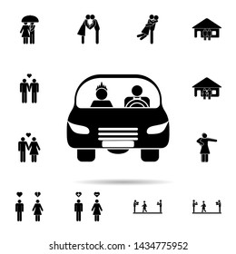 Newlyweds in the car icon. Universal set of people in love for website design and development, app development