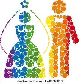 Newlyweds composition icon of circle spots in different sizes and rainbow multicolored color tints. A dotted LGBT-colored Newlyweds for lesbians, gays, bisexuals, and transgenders.