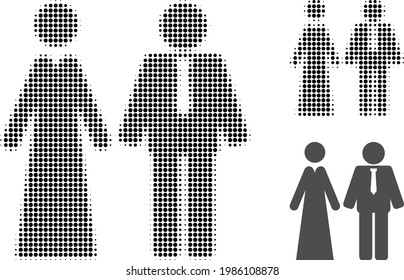 Icono de punto medio de los recién casados. La matriz de semitono contiene elementos de círculo. Icono vectorial de recién casados en un fondo blanco.