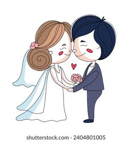 Newlyweds holding hands. Wedding ceremony. Bride and groom. Oath of love. Wedding day. Color vector illustration. Images produced without the use of any form of AI software at any stage. 