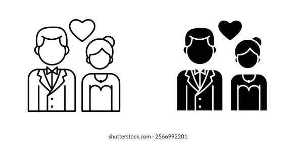 Newlyweds icons in outline and fill. vector illustration for ui.