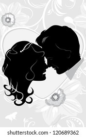 Newlyweds on the floral background. Vector