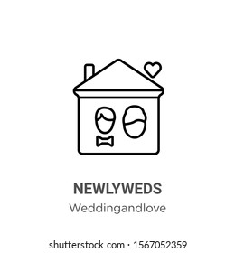 Newlyweds outline vector icon. Thin line black newlyweds icon, flat vector simple element illustration from editable weddingandlove concept isolated on white background