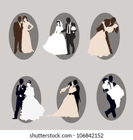 newlyweds. a set of six vector elements