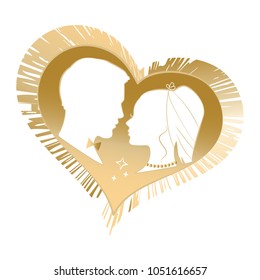 Newlyweds silhouette vector illustration. Can be used for wedding card.   