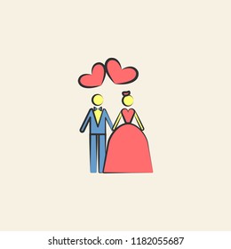 newlyweds sketch illustration. Element of colored wedding icon for mobile concept and web apps. Sketch style newlyweds icon can be used for web and mobile