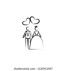 newlyweds sketch illustration. Element of wedding icon for mobile concept and web apps. Sketch style newlyweds icon can be used for web and mobile on white background