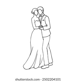 newlyweds slow dance or cuddle together - hand drawn sketch