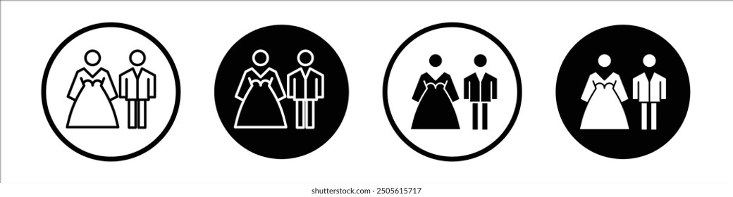 Newlyweds vector icon set black filled and outlined style.