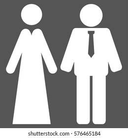 Newlyweds vector icon symbol. Flat pictogram designed with white and isolated on a gray background.