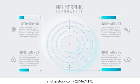 Newmorphic infographic design template. Modern vector illustration for business presentation, minimal white tone, Concept of 4 steps of business development process.