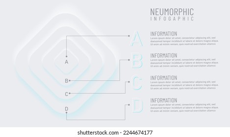 Plantilla de diseño infográfico nemorfo. Ilustración vectorial moderna para la presentación de negocios, tono blanco mínimo, Concepto de 4 pasos de proceso de desarrollo de negocios.