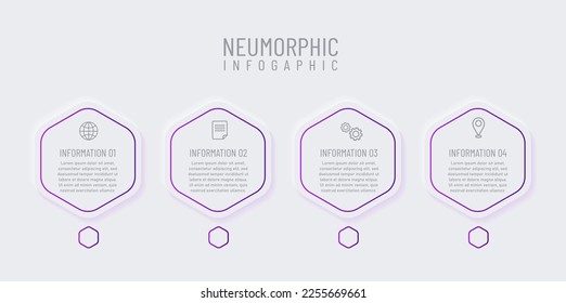 Newmorphic infographic design template. Modern vector illustration for business presentation, minimal white tone, Concept of 4 steps of business development process.