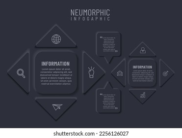 Newmorphic infographic design template. Modern vector illustration for business presentation, minimal black tone, Concept of 4 steps of business development process.