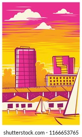Newport Beach Skyline Retro Poster