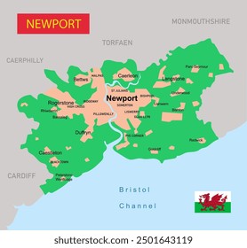 Newport region map in Wales. Vector illustration