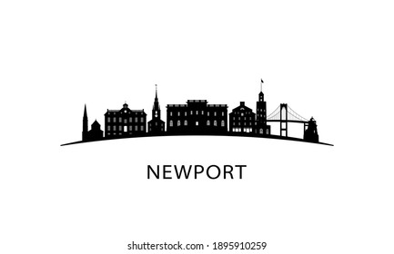 Newport Rhode Island City Skyline. Black Cityscape Isolated On White Background. Vector Banner.