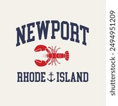 Newport Rhode Island Nautical Lobster Varsity Graphic Vector